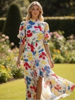 Rixo x target floral multi color ruffle midi dress